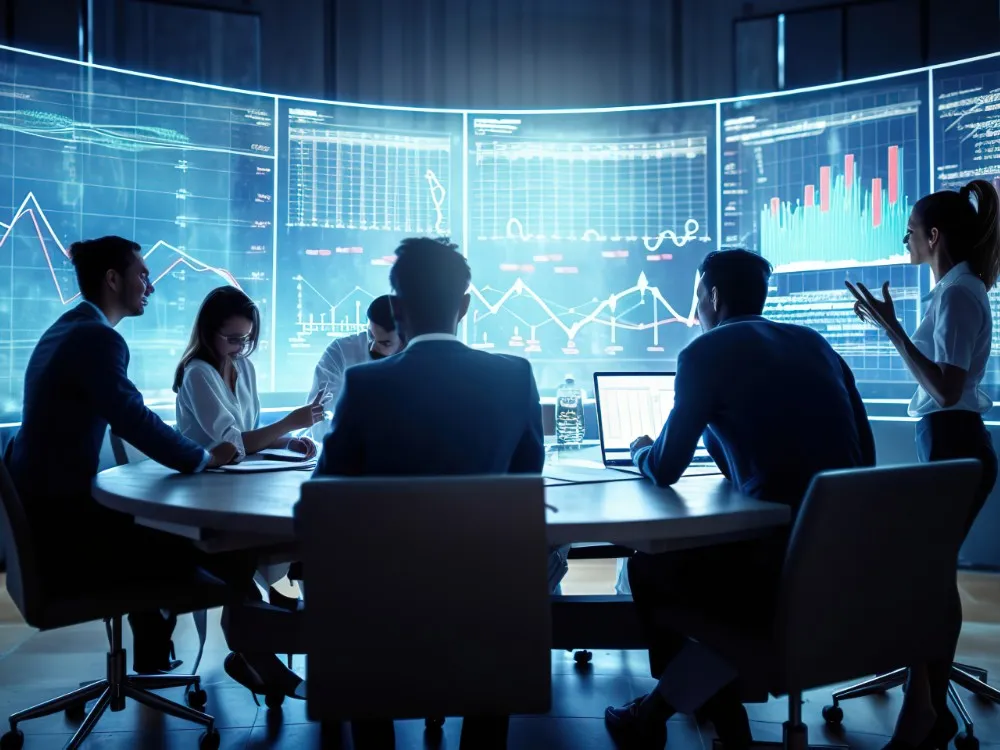 Business Team Collaboration Discussing Work Analysis With Financial Data Marketing Growth Report