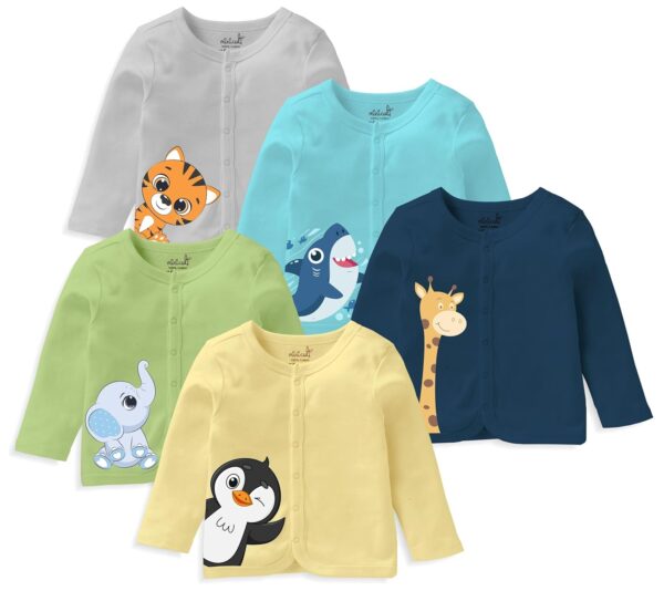 minicult Cotton Unisex Front Open Full Sleeve T-Shirt with snap Buttons and Cute Prints Combo Pack - Image 8