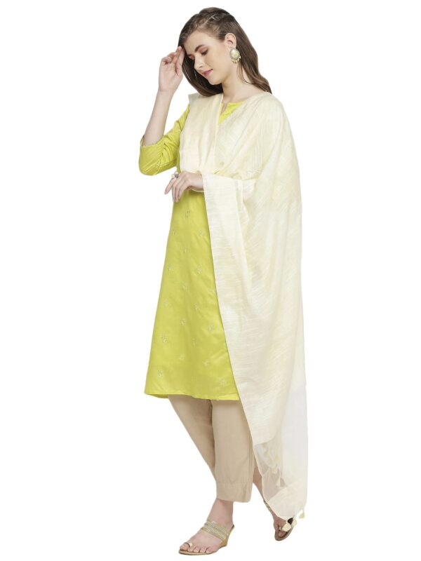 1750501767 DUPATTA BAZAAR Womens Linen Cream Dupatta With Organza Border And Tassels Free Size.jpg