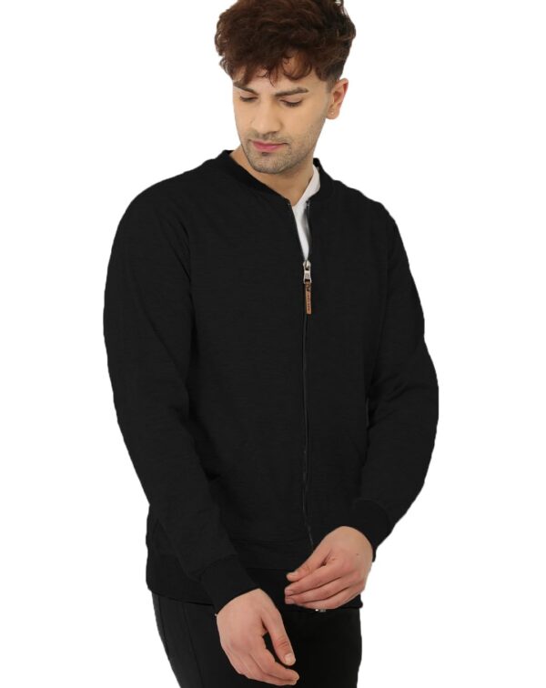 1750519145 LEOTUDE CASUAL JACKET For Mens Loopknit Full Sleeve Regular Fit Solid Bomber Jacket Color Black.jpg
