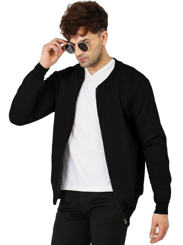 1750519146 LEOTUDE CASUAL JACKET For Mens Loopknit Full Sleeve Regular Fit Solid Bomber Jacket Color Black.jpg