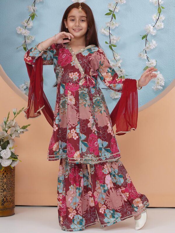 1750541402 Preneum Girlss Cotton Rayon Printed Angrakha Kurta with Sharara Dupatta.jpg