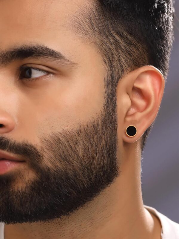 1750543005 Yellow Chimes Earrings for Men and Boys Fashion Golden Studs for Men Gold Toned Black Studs.jpg