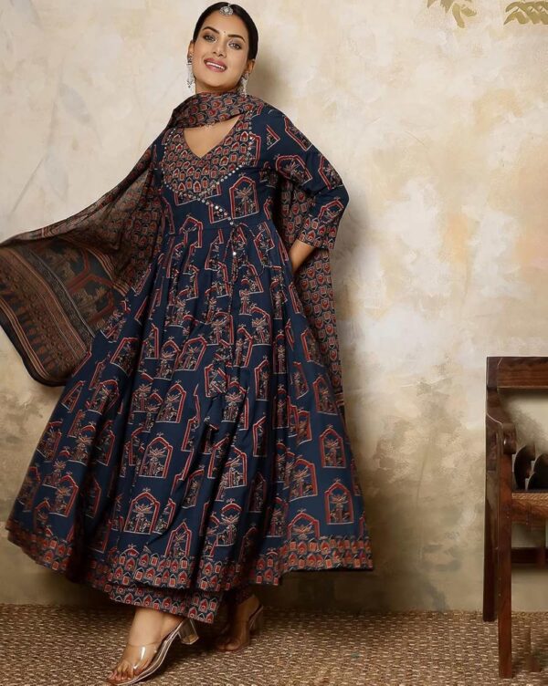 1750554894 GEKHAWomens Red Cotton Printed Flared Kurta with Cotton Pant and Cotton Printed Dupatta Sets.jpg