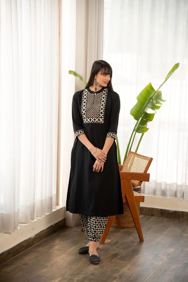 1750596908 Yashika Womens 34 Sleeve Solid Black Color Kurti Pant Set Cotton Blend Knee Length Stylish.jpg