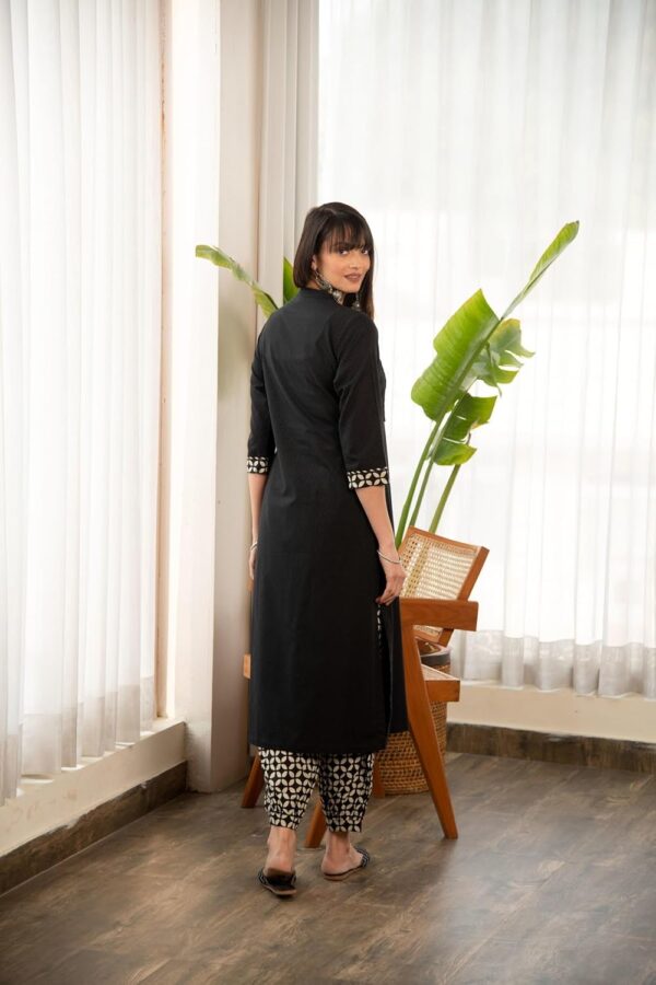 1750596909 Yashika Womens 34 Sleeve Solid Black Color Kurti Pant Set Cotton Blend Knee Length Stylish.jpg