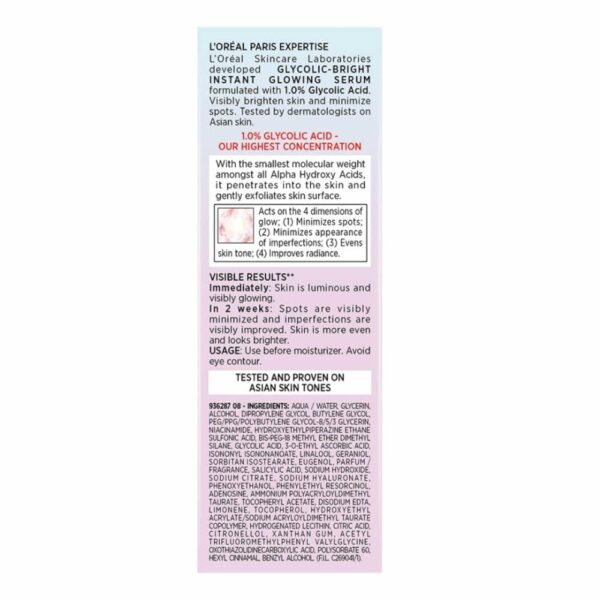 1750661336 LOreal Paris Glycolic Bright 8 Melasyl Niacinamide Face Serum for Brightening Dark Spots 15ml.jpg