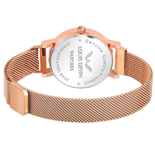 1750869248 LOUIS DEVIN Rose Gold Plated Mesh Chain Analog Wrist Watch for Women BlackBlueRose Gold Dial RG162.jpg