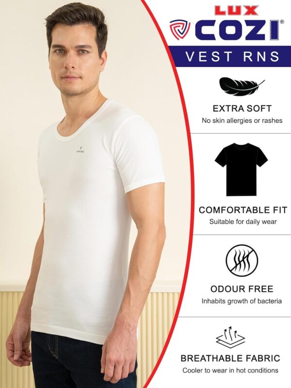 1750945639 Lux Cozi Mens White Round Neck Half Sleeves 100 Cotton Modern Fit Vest With Extended Length For Easy Tuck.jpg