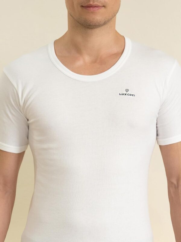 1750945642 Lux Cozi Mens White Round Neck Half Sleeves 100 Cotton Modern Fit Vest With Extended Length For Easy Tuck.jpg