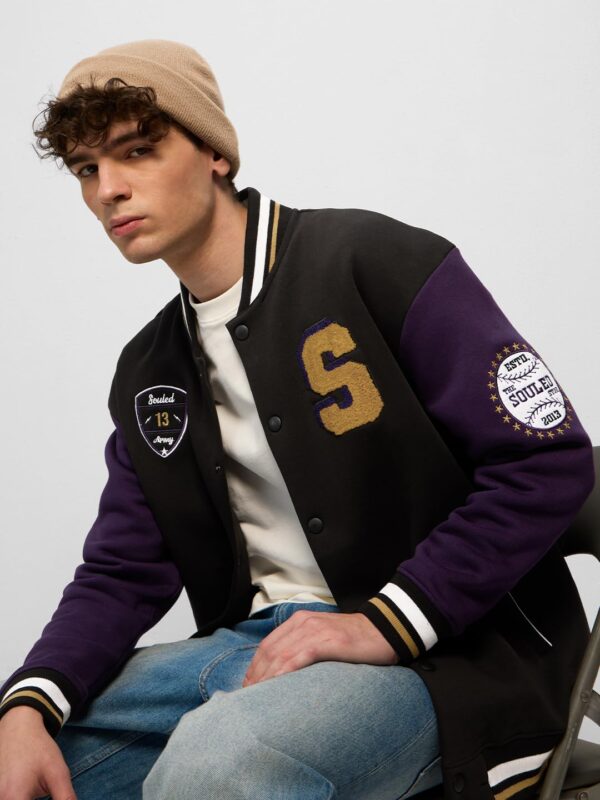 1751106428 The Souled Store Souled Originals Jacket Varsity Men and Boys Long Sleeves Band Neck Black Cotton Blend.jpg