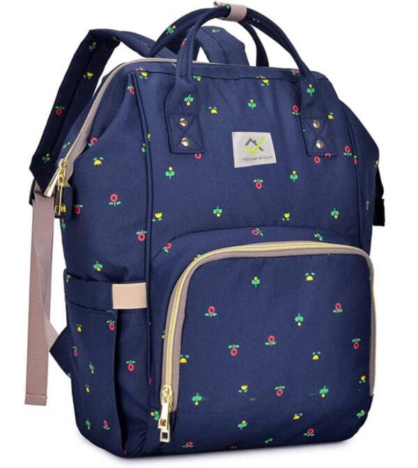 1751125180 House of Quirk Baby Diaper Bag Blue Maternity Backpack Dark Blue Rosebud.jpg