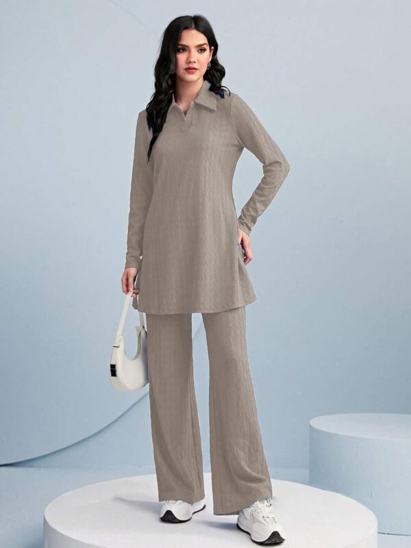 1751131442 TADKEE Womens Solid Color Two Piece Set Long Sleeve Top Wide Leg Pants Co ord Set Casual Wear Co ord.jpg