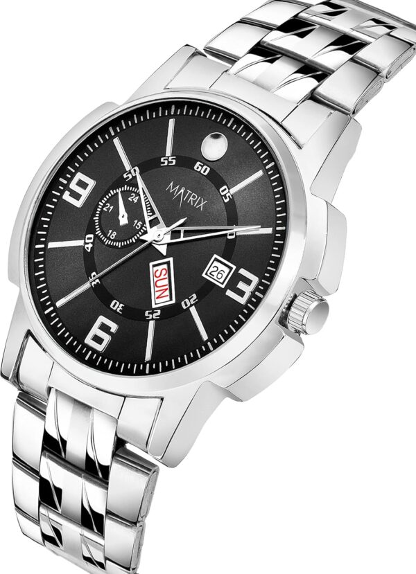 1751138209 Matrix Black Blue White Dial Day Date Functioning Stainless Steel Strap Analog Watch for Men Women.jpg
