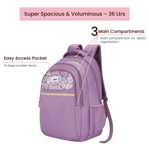 1751141379 Genie Kira Laptop Backpack in pastel Lavender colour.3 zips Water Resistant Lightweight Bags for Office.jpg