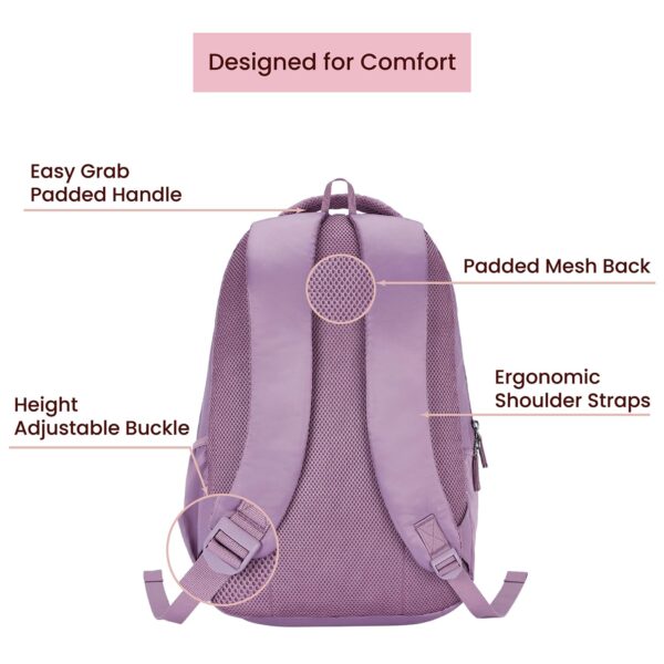 1751141381 Genie Kira Laptop Backpack in pastel Lavender colour.3 zips Water Resistant Lightweight Bags for Office.jpg