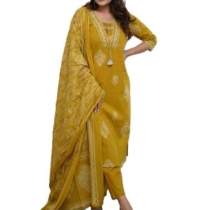 PARTHVI|Women's Pure Cotton Printed with Handwork Kurta with Pants and