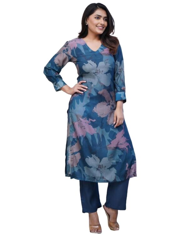 GoSriKi Women's Chanderi Straight Printed Kurta with Pant - Image 2