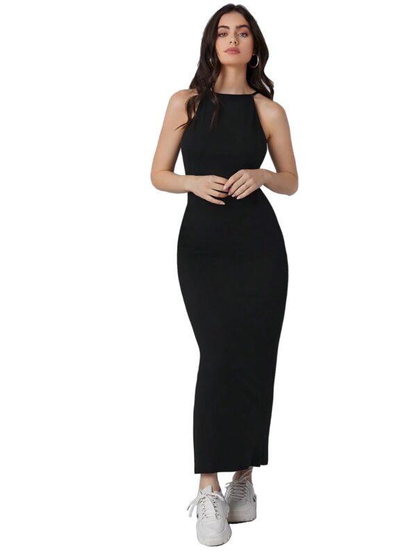 Aahwan Solid Halter Neck Solid Bodycon Midi Dress for Women's & Girl's - Image 2