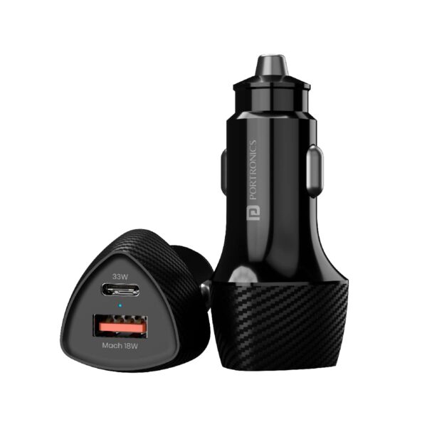Portronics 51W Car Power 16 Fast Car Charger with Dual Output, 51 Watts Total (18W USB + 33W Type C - Image 2