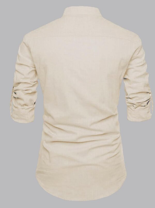 DEELMO Men's Cotton Blend Mandarin Collar Self One Design Full Sleeve Casual Short Kurta - Image 6