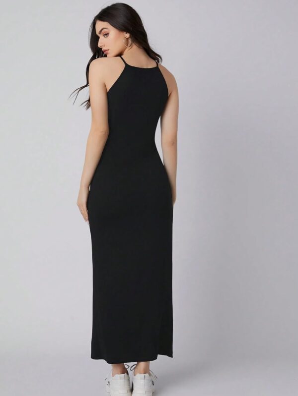 Aahwan Solid Halter Neck Solid Bodycon Midi Dress for Women's & Girl's - Image 3