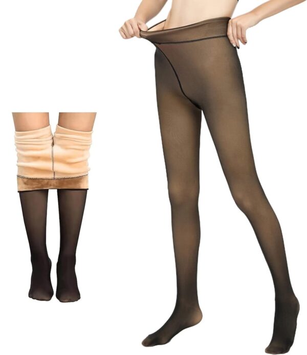 HSR Fleece Lined Tights Women Velvet Touch Leggings Thermal Fake Translucent Opaque High Waisted - Image 2