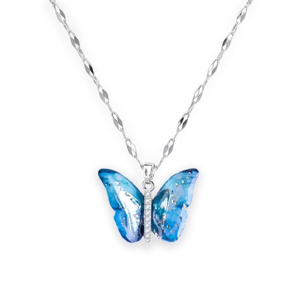 SALTY Anti Tarnish Vibrant Blue Winged Butterfly Pendant Necklace for Women | Stylish Locket Chain | - Image 2