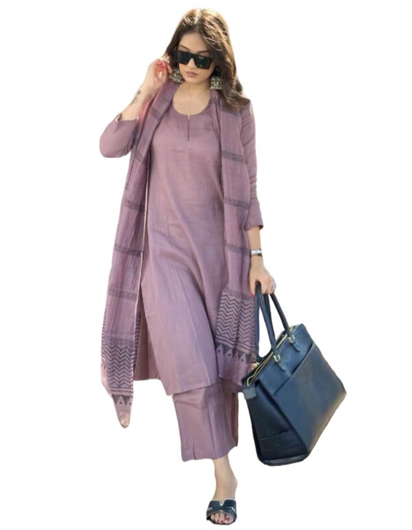 ANNI DESIGNER Women's Rayon Blend Solid Straight Kurta with Pant & Dupatta - Image 2