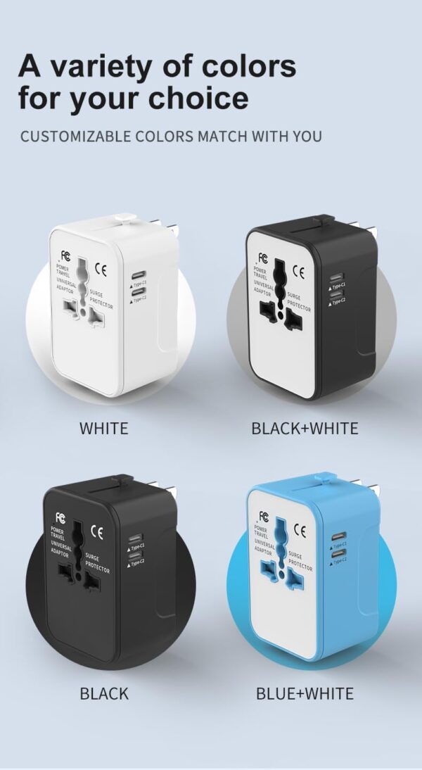 rts 2 Type C + 1 USB Plug Universal Travel Adapter, International All in One Worldwide Travel Power - Image 4