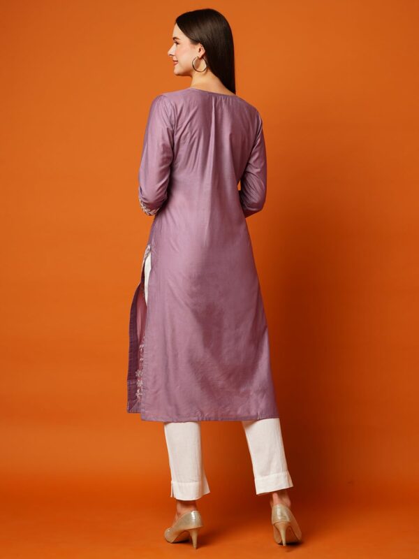 GoSriKi Women's Cotton Blend Straight Chikankari Embroidered Kurta - Image 3