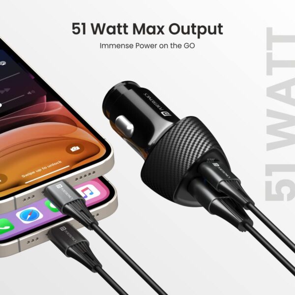 Portronics 51W Car Power 16 Fast Car Charger with Dual Output, 51 Watts Total (18W USB + 33W Type C - Image 3