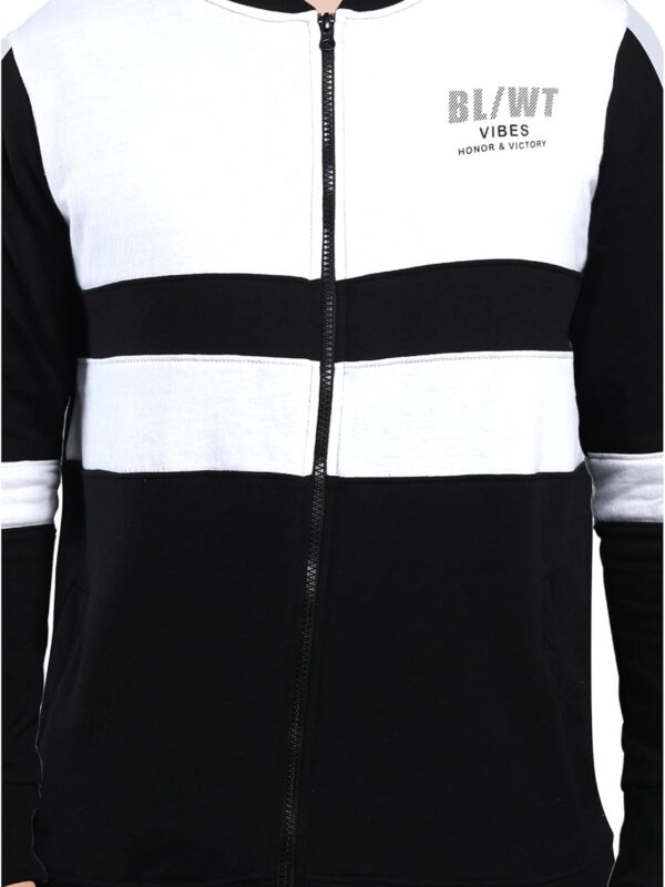 Maniac Colorblock Boy's Full Sleeve Round Neck Black, White Cotton Zip Jacket - Image 4