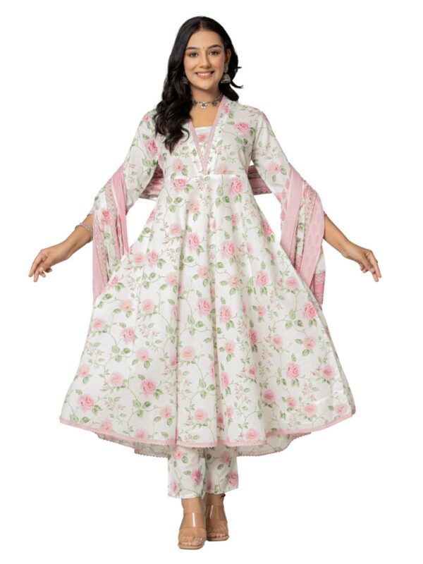 Amayra Women's Cotton Printed Anarkali Kurta with Palazzo Pants and Dupatta - Image 4