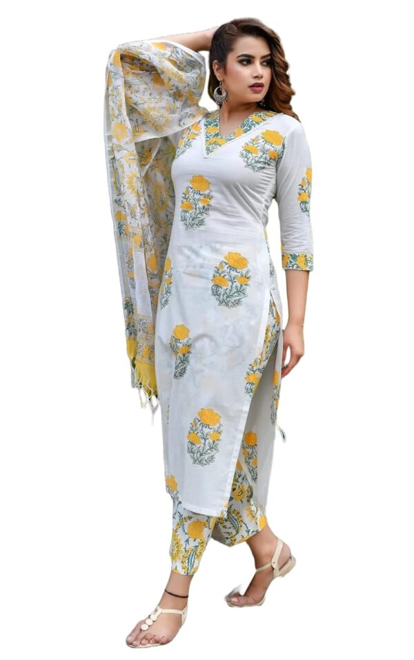 KLOSIA Women Viscose Straight Block Printed Kurta Pant With Dupatta - Image 2