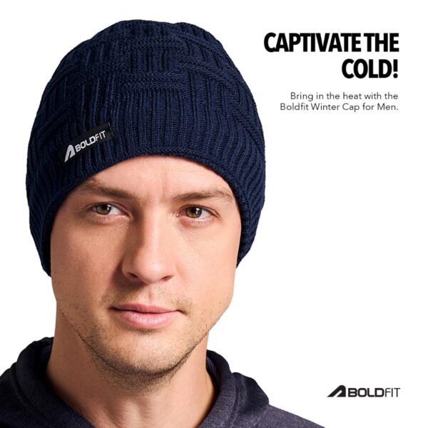 Boldfit Navy Blue Long Winter Beanie Cap for Men & Women - Unisex Adults, One Size, Slouchy, - Image 3