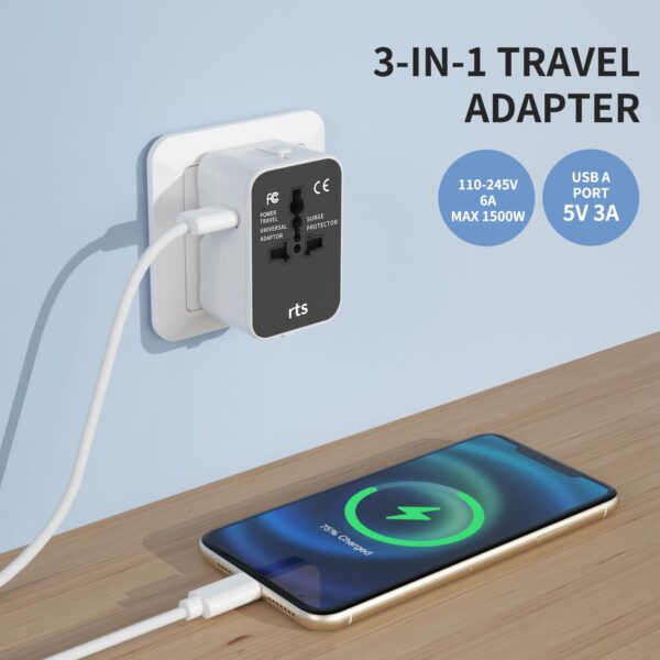 rts 2 Type C + 1 USB Plug Universal Travel Adapter, International All in One Worldwide Travel Power - Image 6