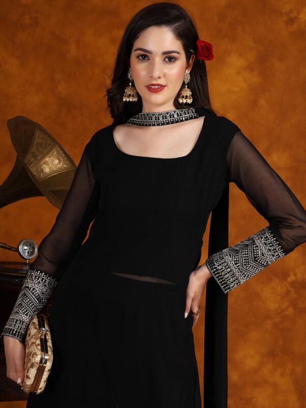 EthnicJunction Women's Georgette Embridered Kurta Palazzo and Dupatta Set - Image 5