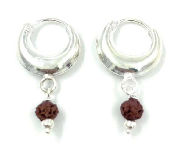 DHRUVS COLLECTION 925 Silver Hoop Earrings With Single Rudraksh for Boys, Girls & Women (12 mm) - Image 2