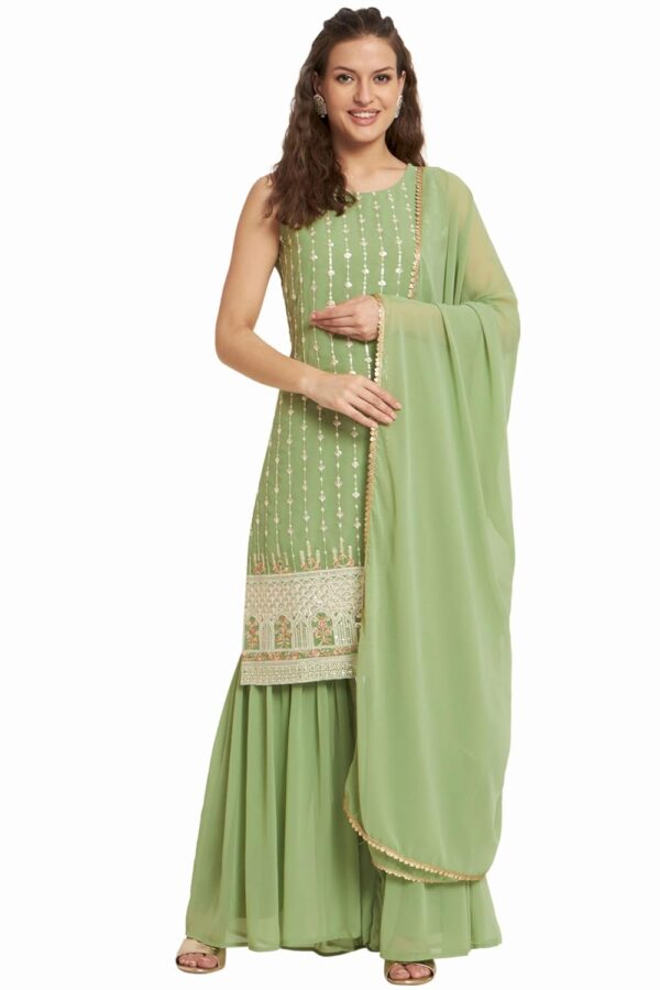 SHOPPING QUEEN Women's Georgette Straight Kurta Sharara Set with Dupatta - Image 2