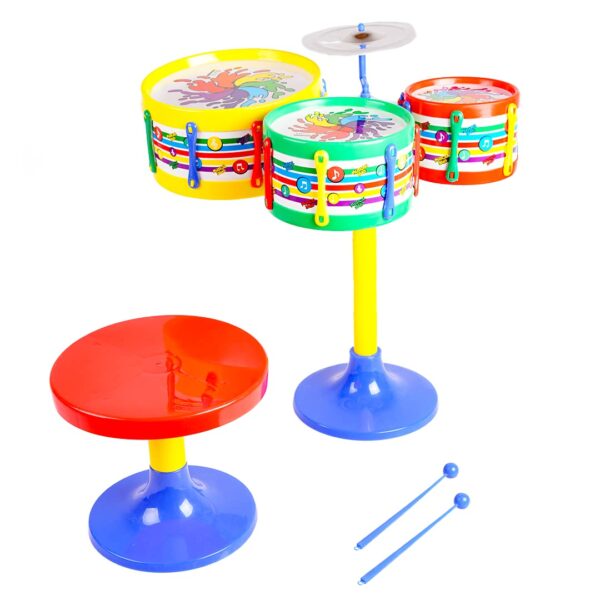 Toyztrend Jazz Drum Set Senior Musical Band Instruments with 3 Drums, 1 Dish, 1 Stool & Sticks for - Image 3