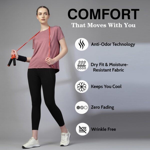 CHKOKKO Women's Polyester Regular Fit Round Neck Gym Sports T-Shirts - Image 3