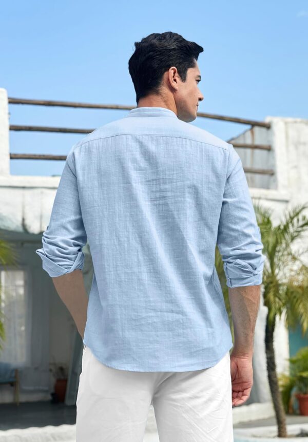 Zombom Cotton Blend Solid Casual Regular Fit Mandarin/Chinese Collor Short Kurta for Men - Image 4