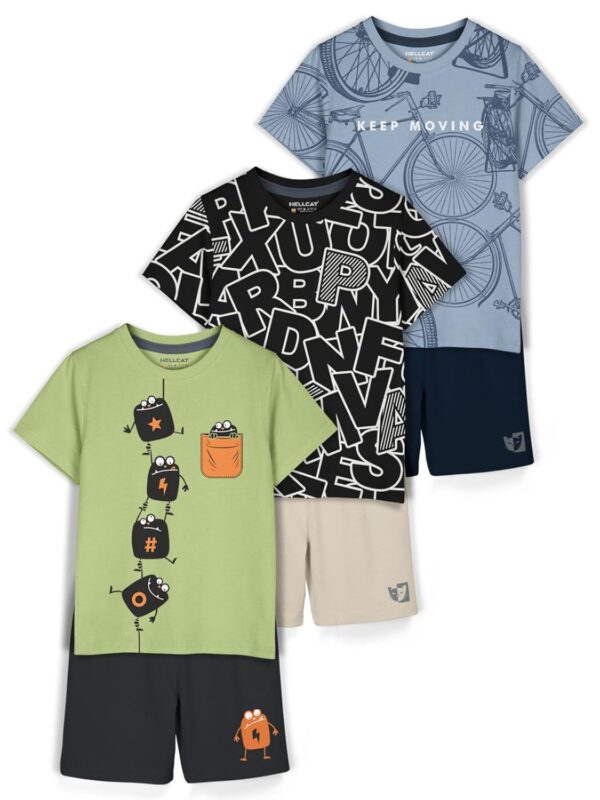 HELLCAT Boys Dress Clothing Set Combo with Tshirts & Shorts - Pack 3 - Image 2