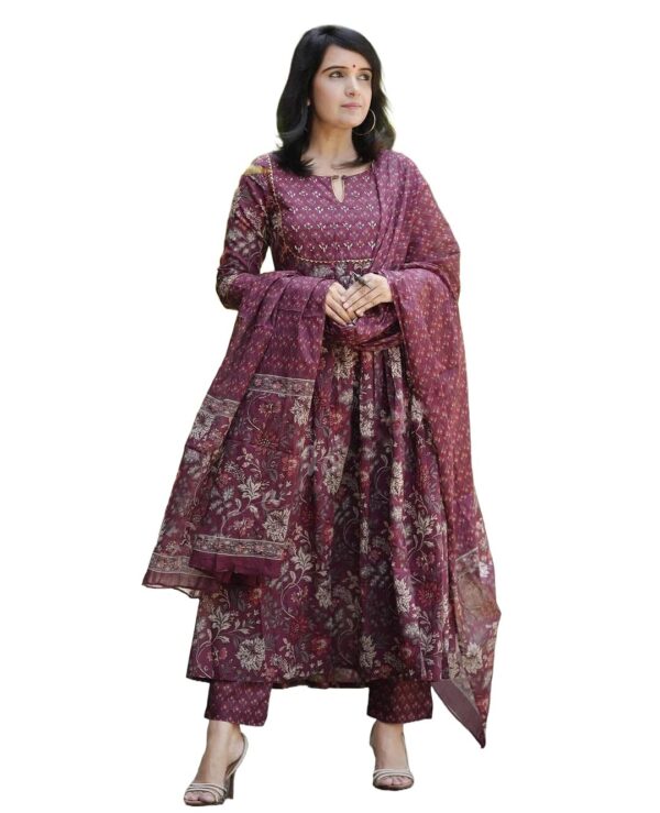 Alvami Women Anarkali Kurta and Pant Set with Dupatta - Image 2
