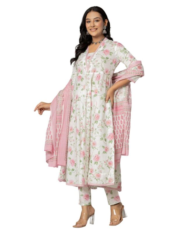 Amayra Women's Cotton Printed Anarkali Kurta with Palazzo Pants and Dupatta - Image 6