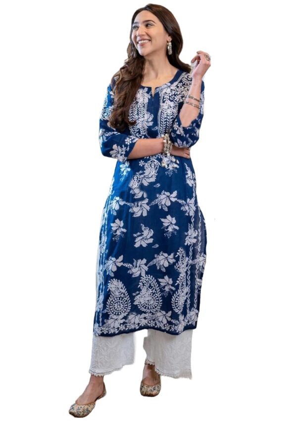 GoSriKi Women's Rayon Blend Chikankari Embroidered Straight Kurta - Image 2