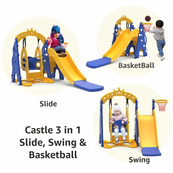 Amazon Brand - Solimo 3-in-1 Garden Castle Slide & Swing for Indoor & Outdoor Use | for Kids 2-8 - Image 3
