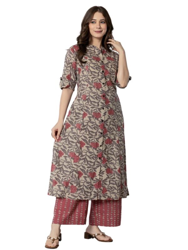 rytras Women's Cotton Printed A-Line Kurta with Palazzo Pant Set - Image 4