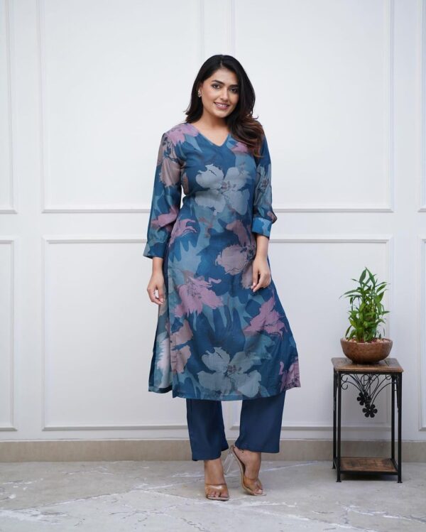 GoSriKi Women's Chanderi Straight Printed Kurta with Pant - Image 9